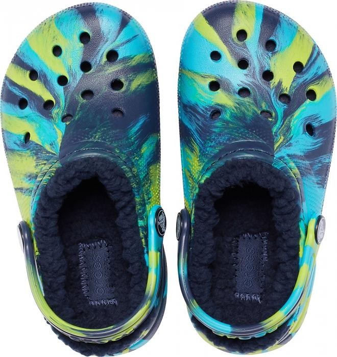 Saboti Crocs Classic Marbled Lined Kids Albastru - Navy/Multi - poza 3