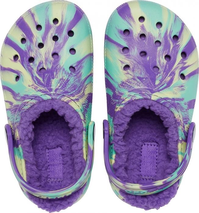 Saboti Crocs Classic Marbled Lined Kids Mov - Neon Purple - poza 3