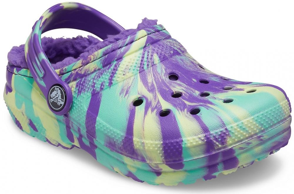Saboti Crocs Classic Marbled Lined Kids Mov - Neon Purple - poza 5