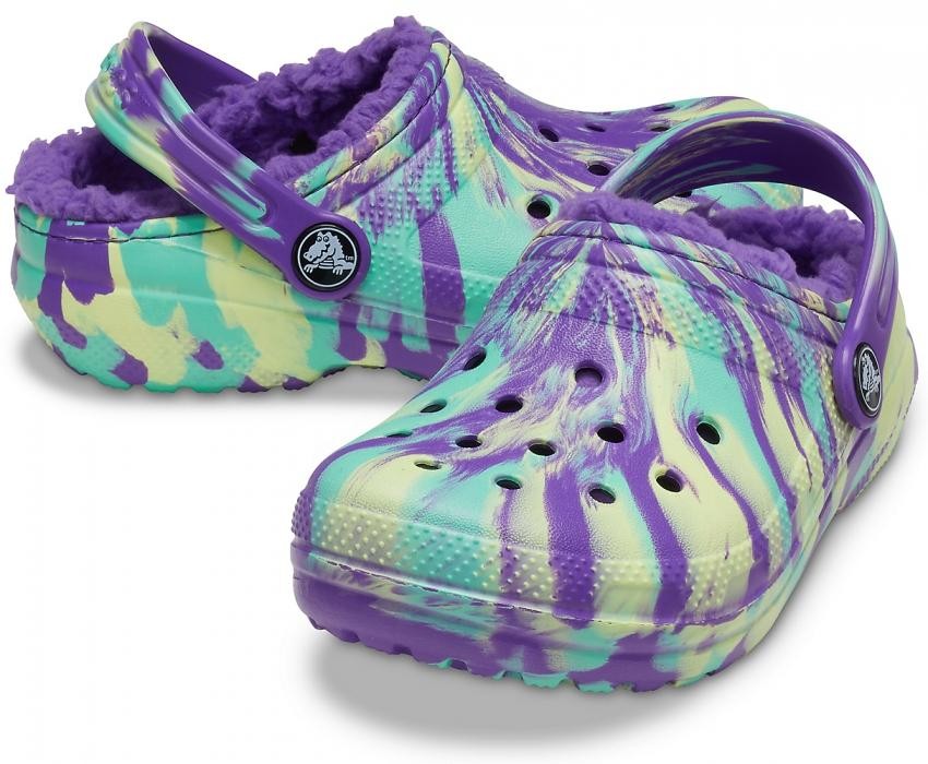 Saboti Crocs Classic Marbled Lined Kids Mov - Neon Purple - poza 2