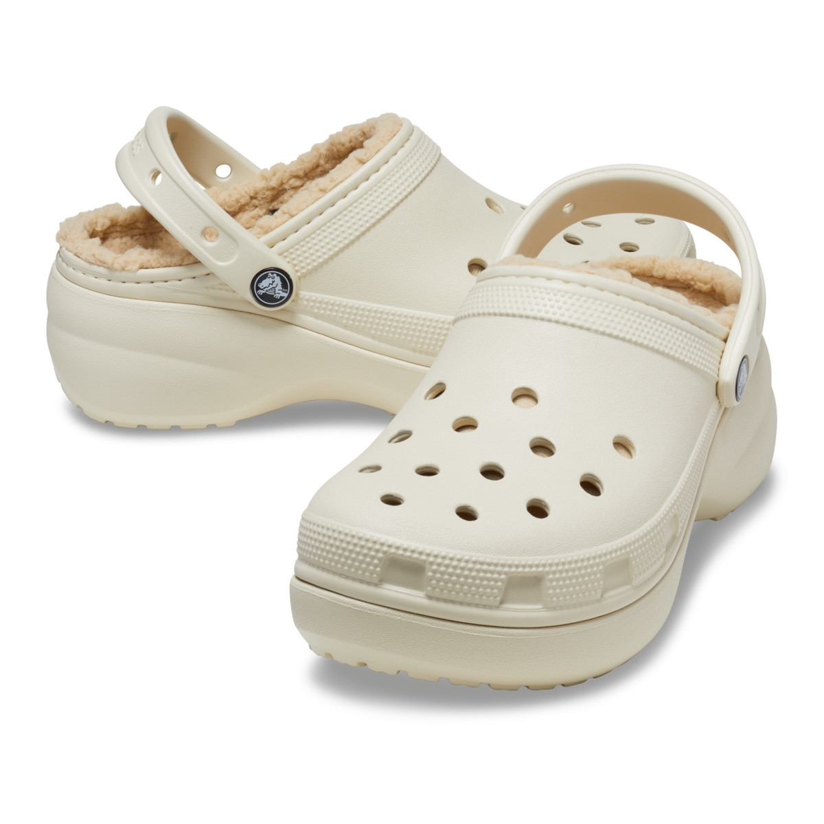 Saboti Crocs Classic Platform Lined Clog Bej - Bone - poza 3