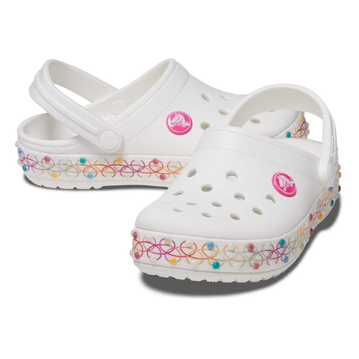 Saboți Crocs Crocband Stretch Necklace Clog Kids Alb - White/Multi - poza 4