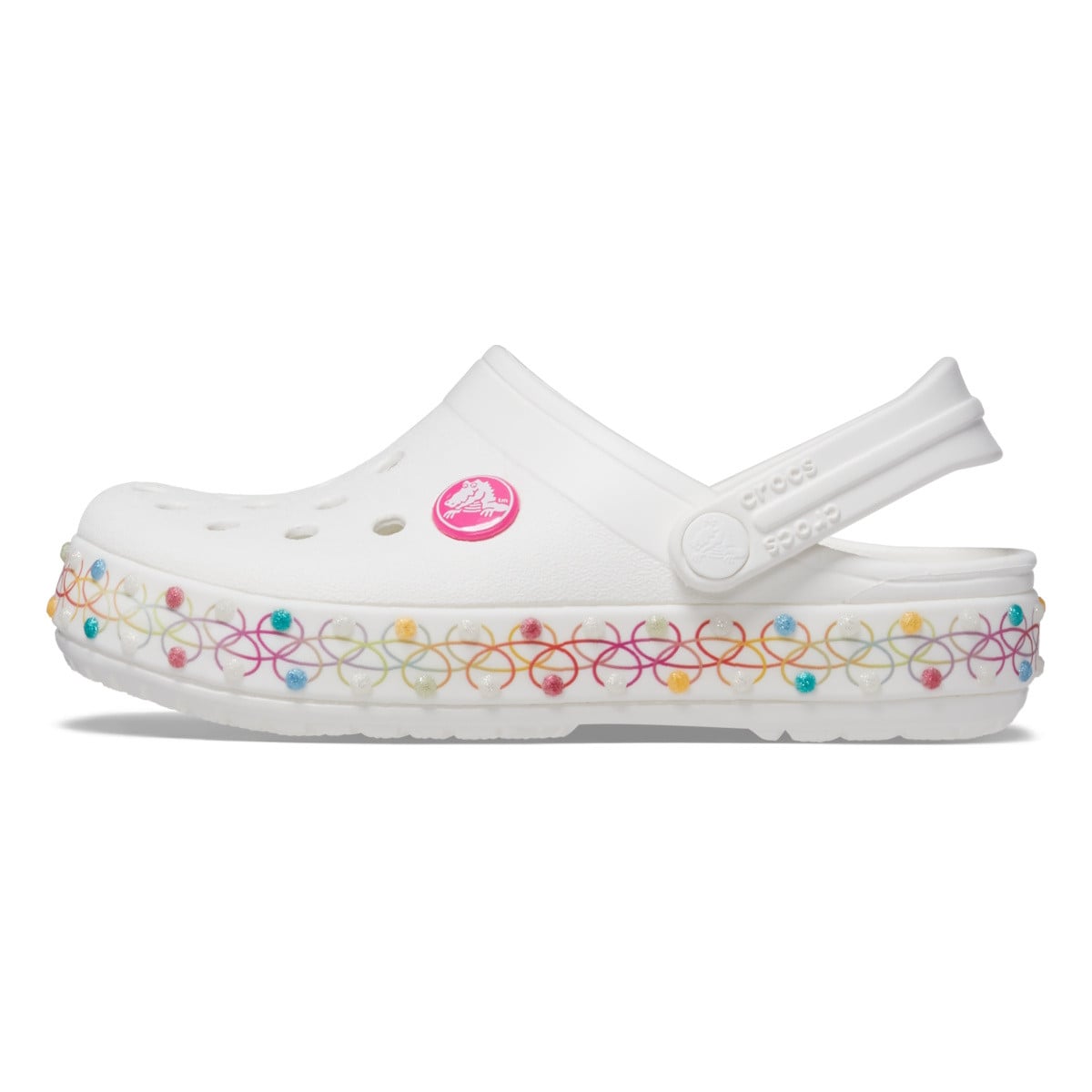 Saboți Crocs Crocband Stretch Necklace Clog Kids Alb - White/Multi - poza 3