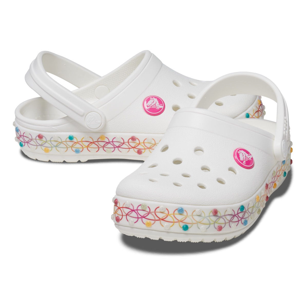 Saboți Crocs Crocband Stretch Necklace Clog Kids Alb - White/Multi - poza 4