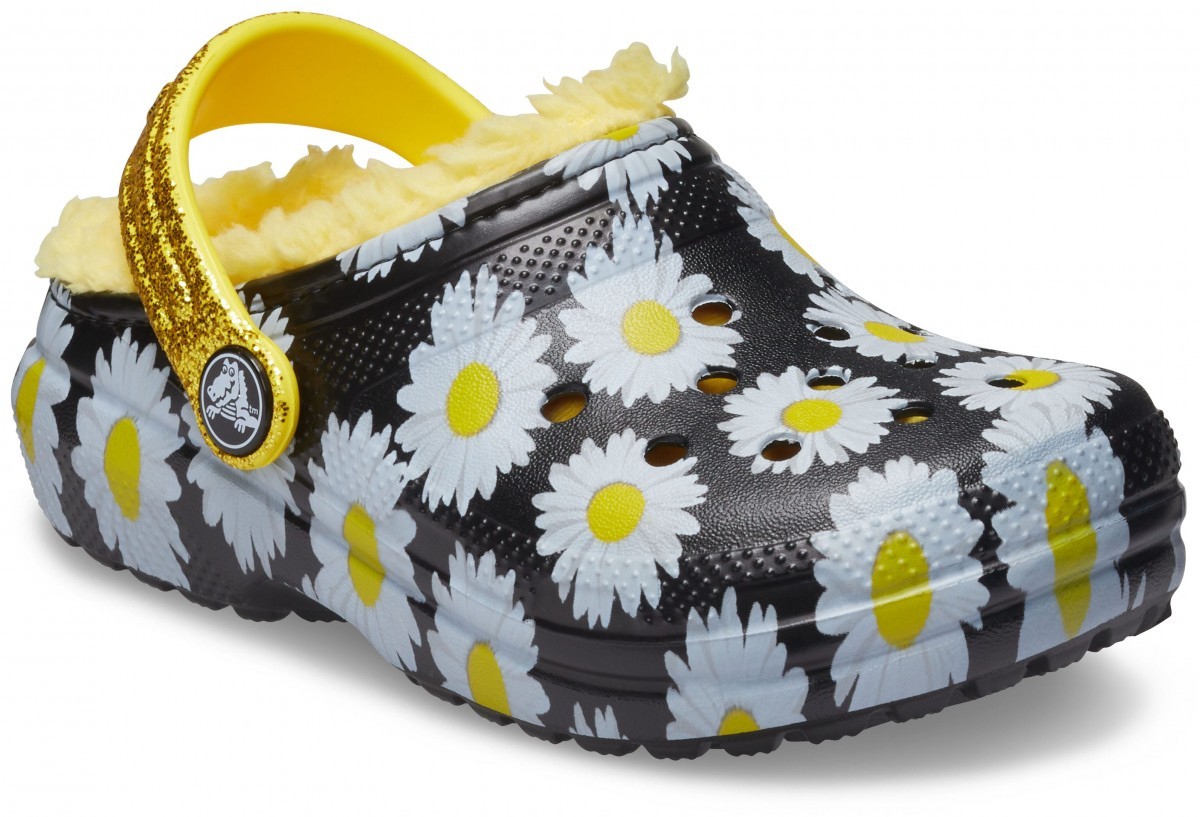Saboți Crocs Kids' Classic Lined Vacay Vibes Clog Negru - Black Daisy - poza 2