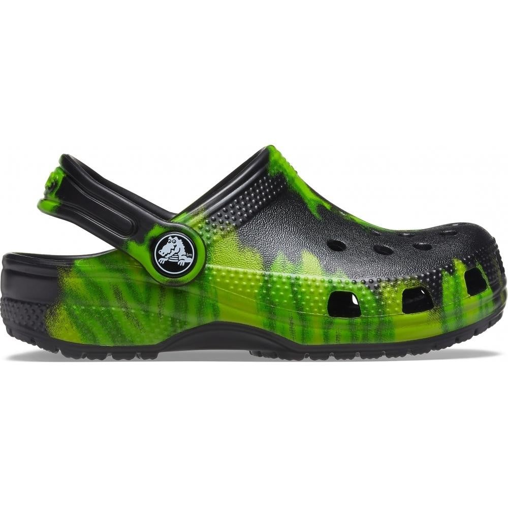 Saboți Crocs Kids' Classic Tie-Dye Graphic Clog Negru - Black/Lime Punch - poza 1