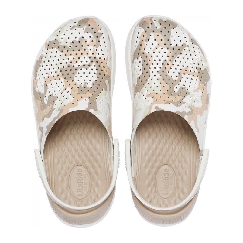 Saboți Crocs LiteRide Printed Camo Clog Alb - Almost White - poza 2