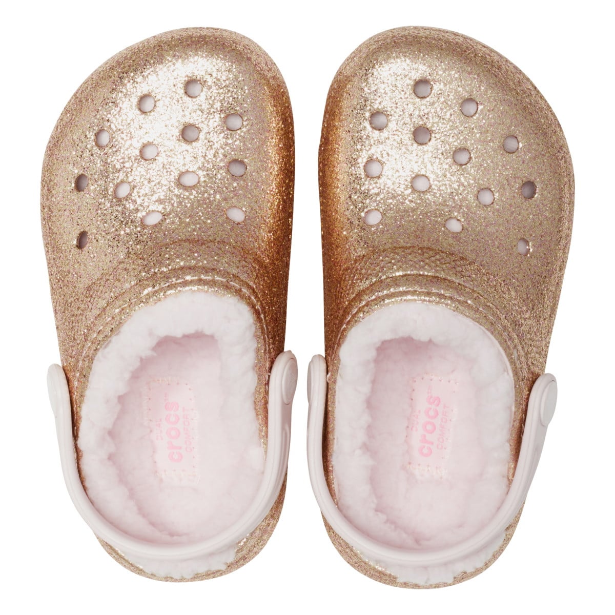 Saboti Crocs New Classic Glitter Lined Clog Kids Roz - Gold/Barely Pink - poza 3