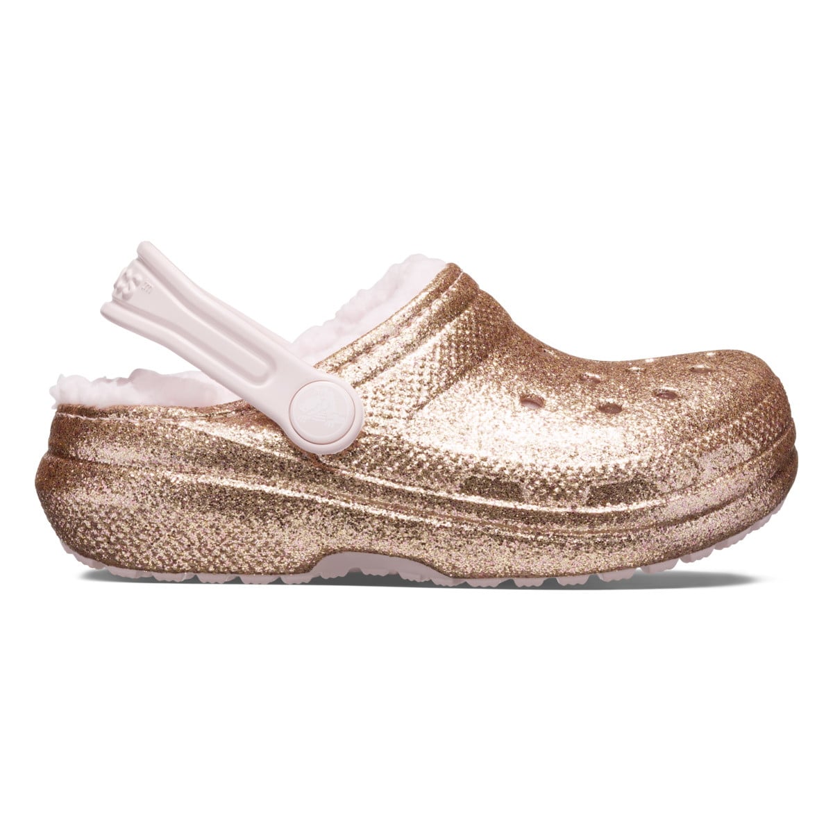 Saboti Crocs New Classic Glitter Lined Clog Kids Roz - Gold/Barely Pink - poza 1