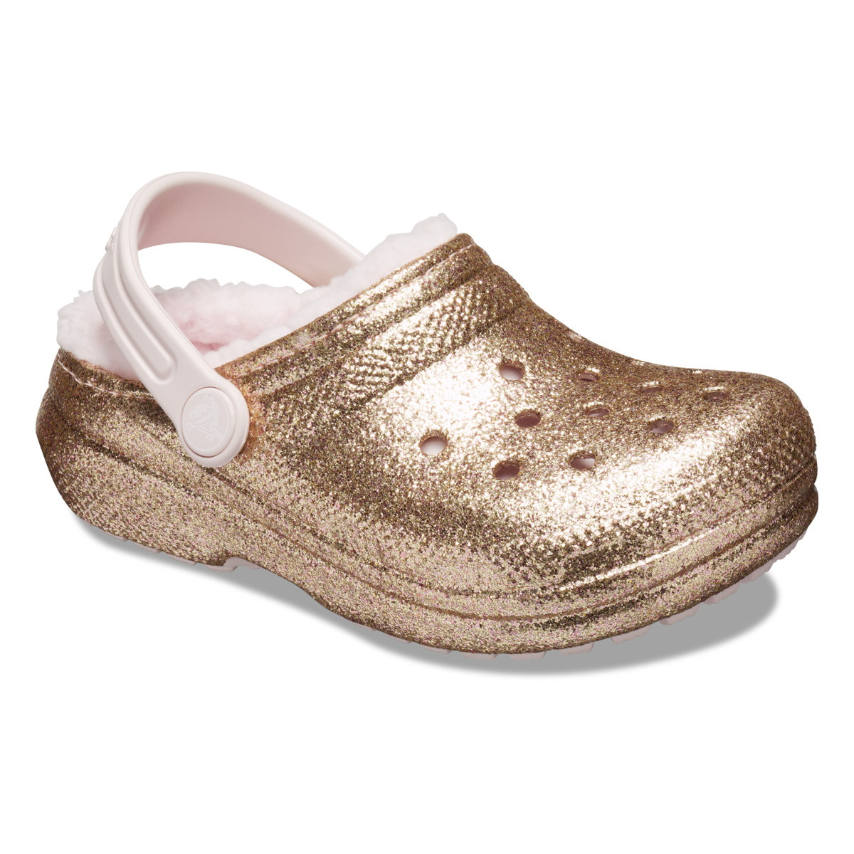 Saboti Crocs New Classic Glitter Lined Clog Kids Roz - Gold/Barely Pink - poza 2