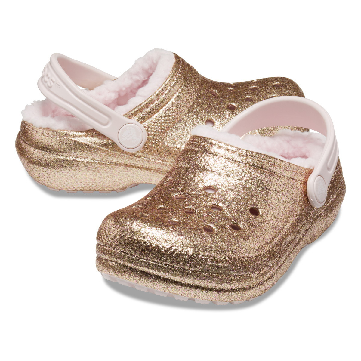 Saboti Crocs New Classic Glitter Lined Clog Kids Roz - Gold/Barely Pink - poza 4