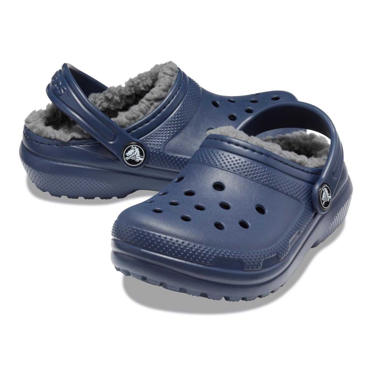 Saboti Crocs New Classic Lined Clog Kids Albastru - Navy/Charcoal - poza 4