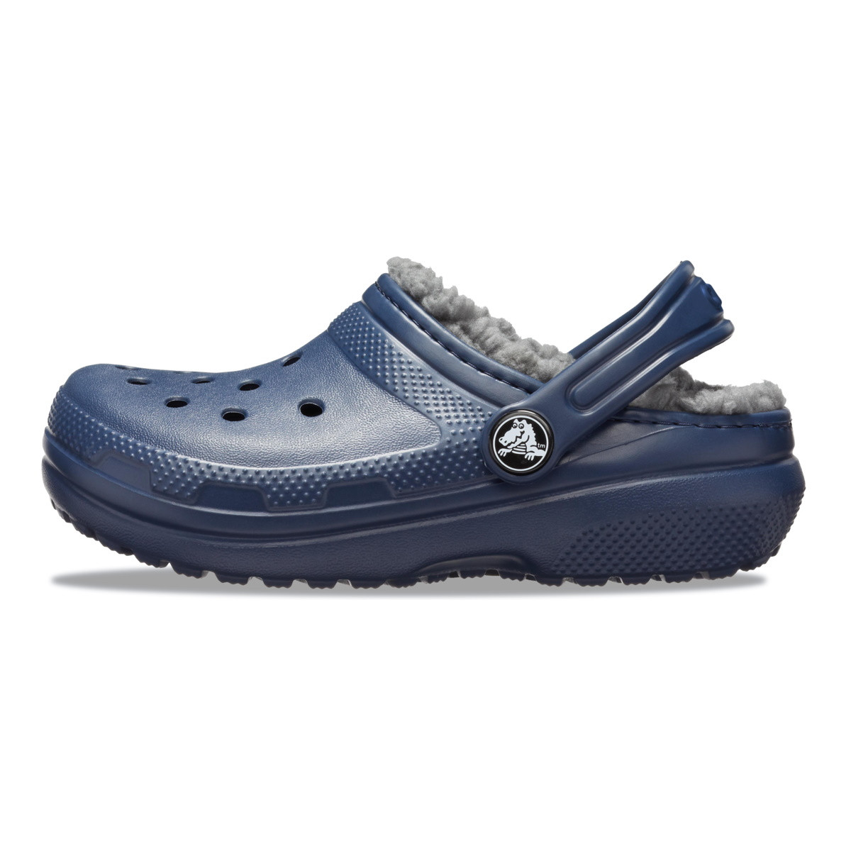 Saboti Crocs New Classic Lined Clog Kids Albastru - Navy/Charcoal - poza 3