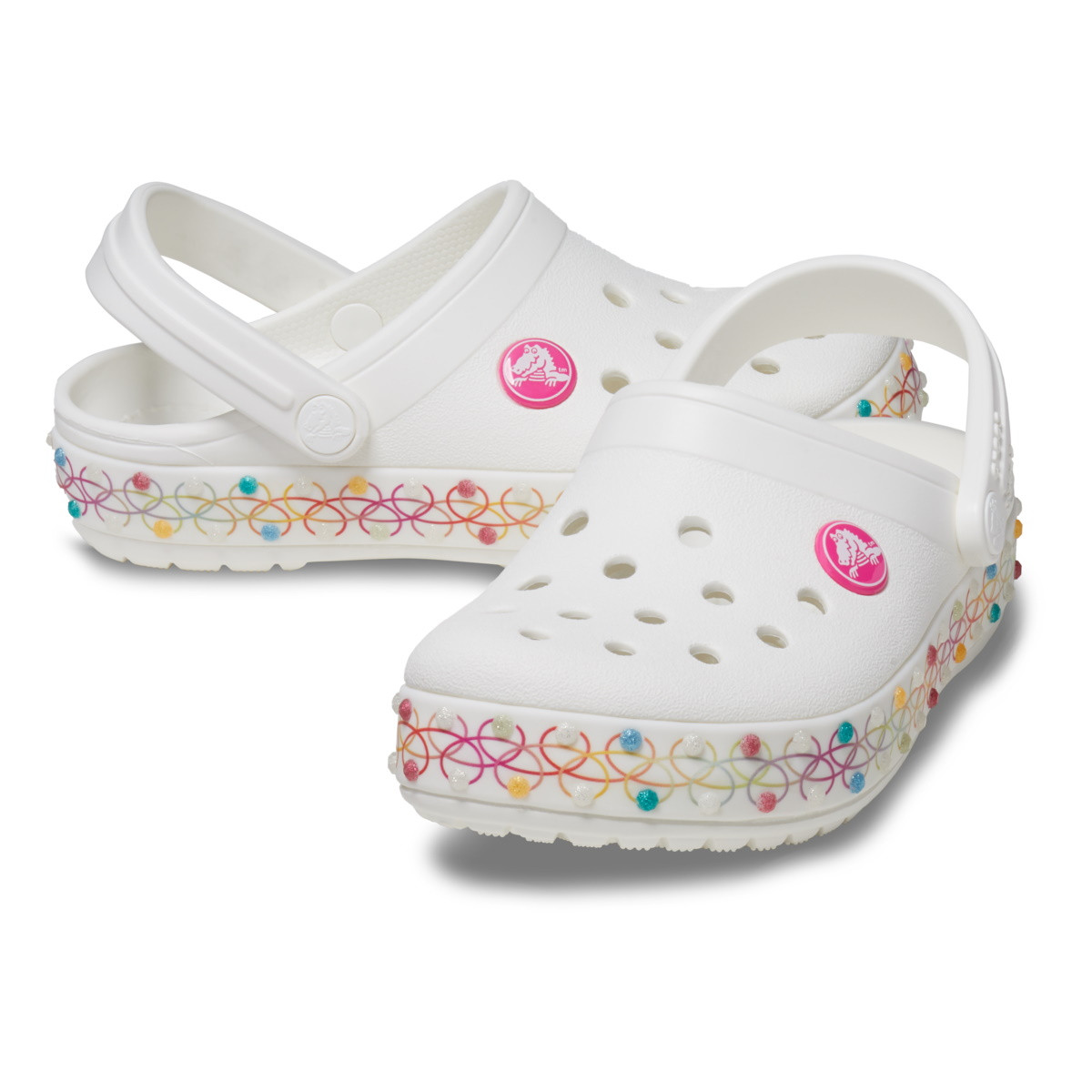 Saboți Crocs Toddler Crocband Stretch Necklace Clog Alb - White/Multi - poza 4