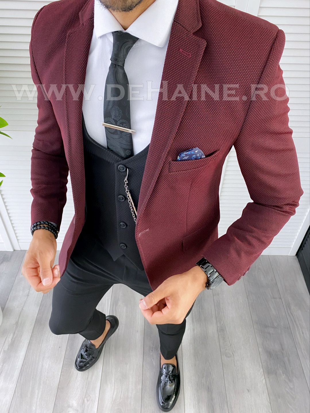 Sacou barbati grena slim fit B5585 D2-1.1