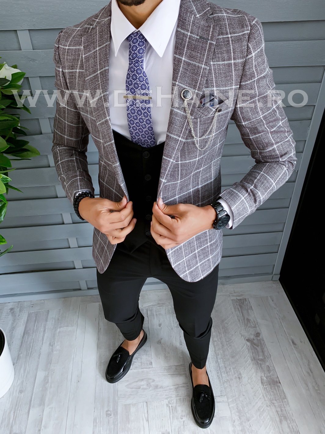 Sacou barbati in carouri slim fit B1543 D3-3.1