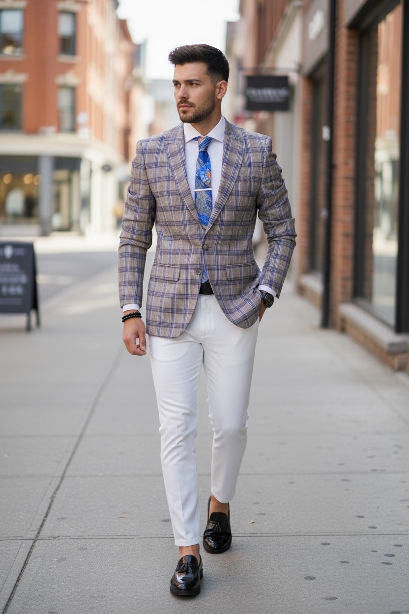 Sacou barbati in carouri slim fit B4239 111-2