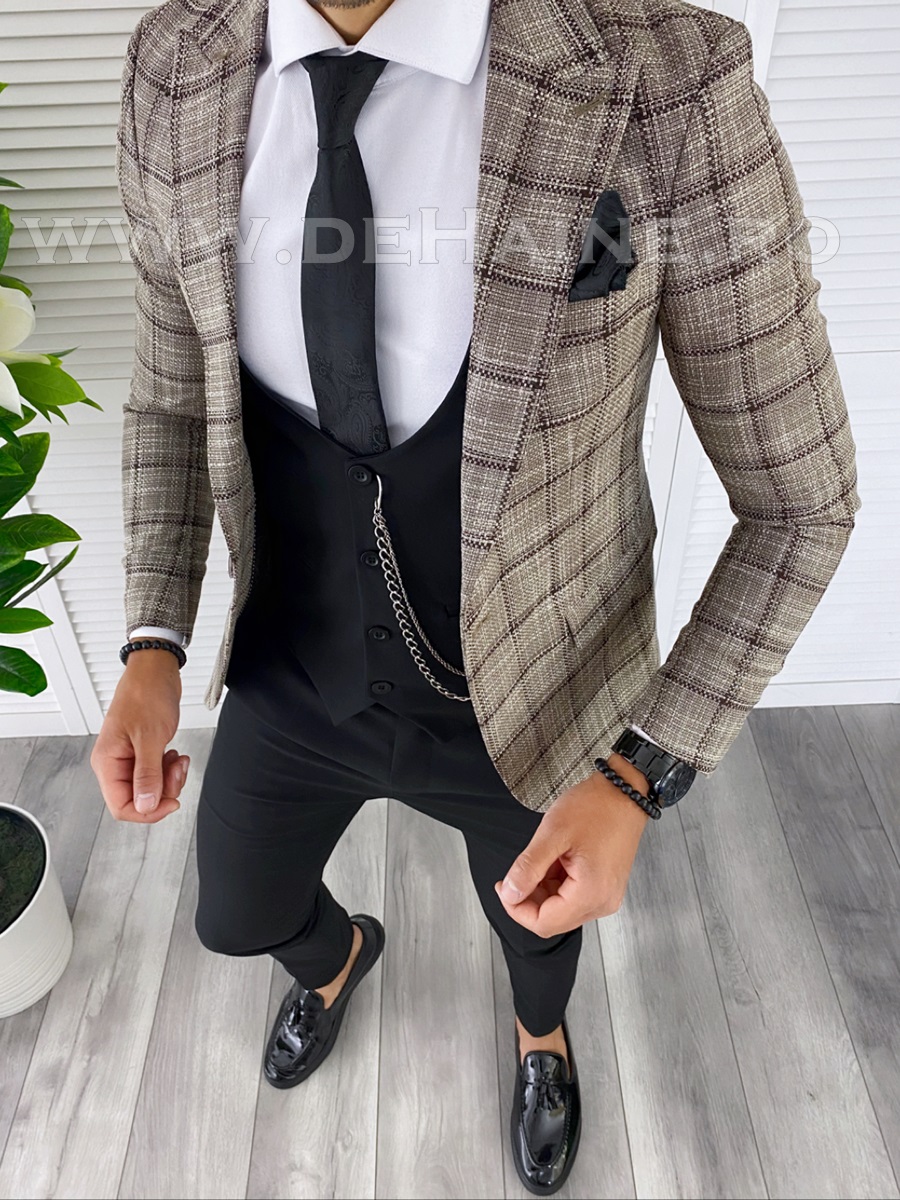 Sacou barbati in carouri slim fit B4979 O3-4.1