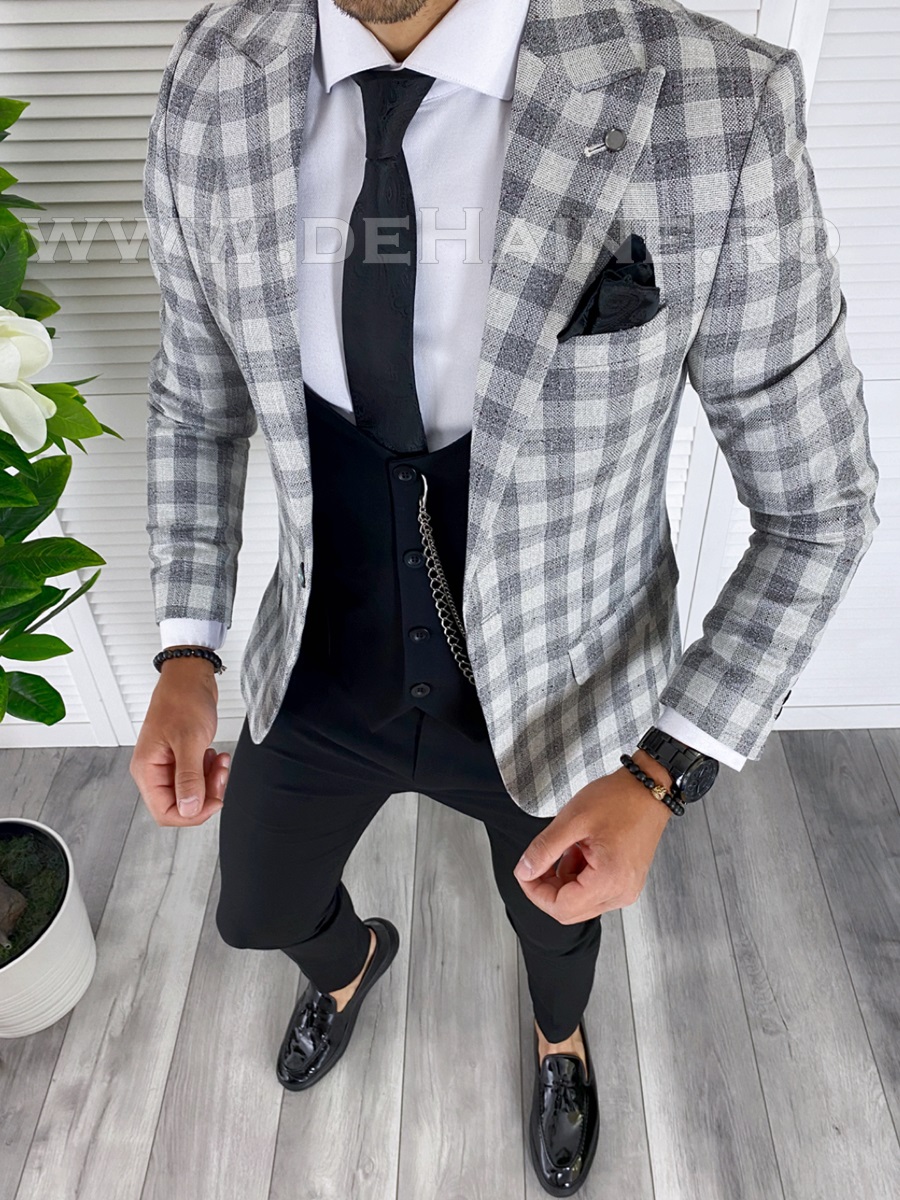 Sacou barbati in carouri slim fit B5005 P19-4.1
