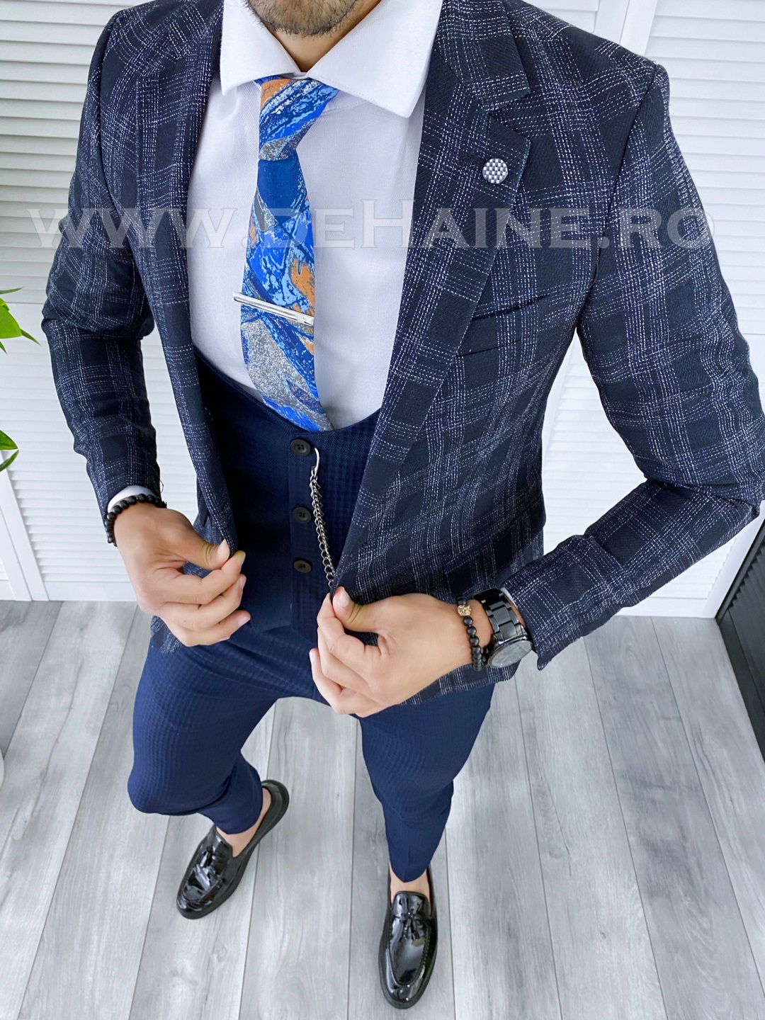 Sacou barbati in carouri slim fit B5315 O2-4.3