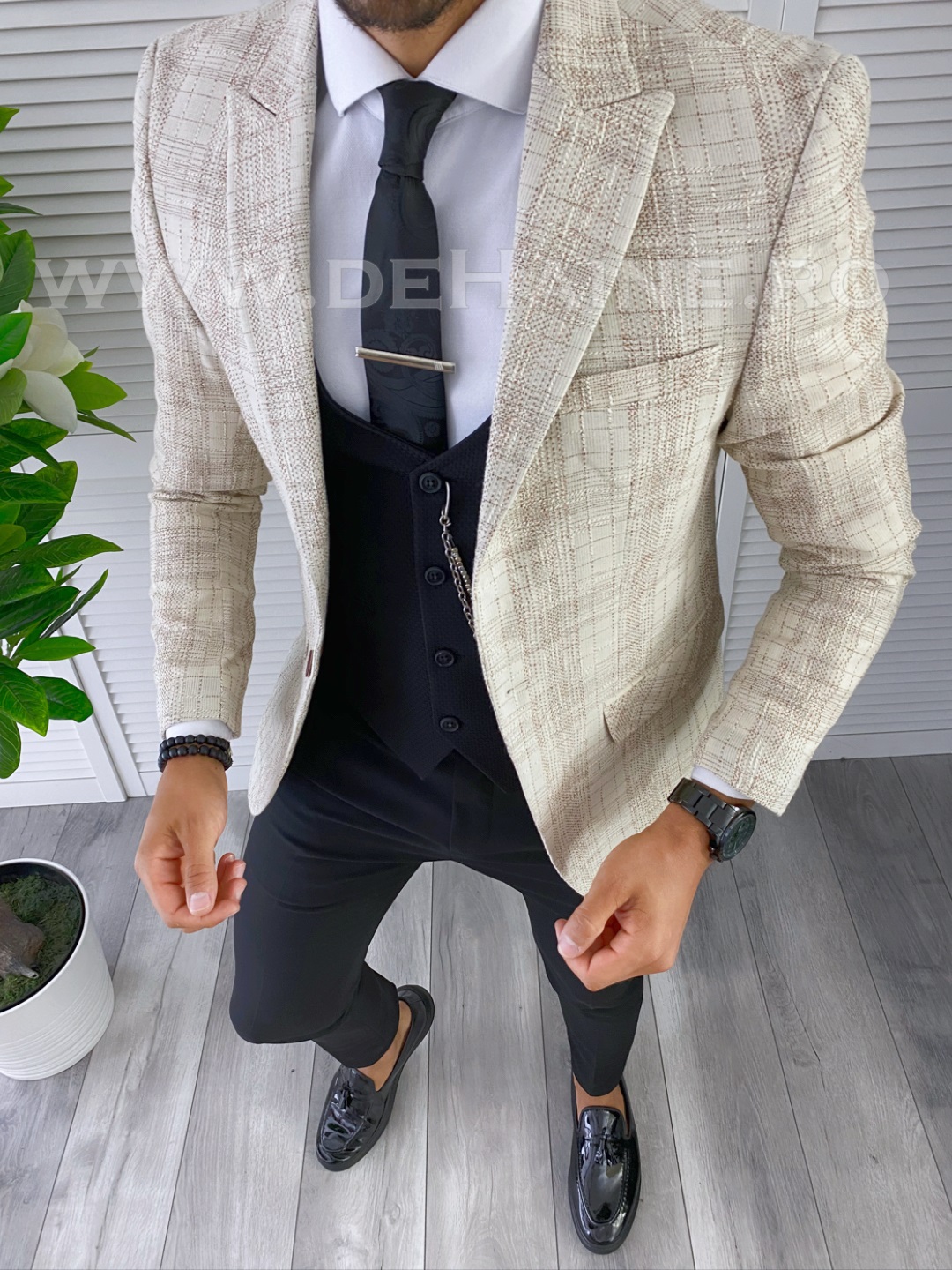 Sacou barbati in carouri slim fit B5579 P19-4.3