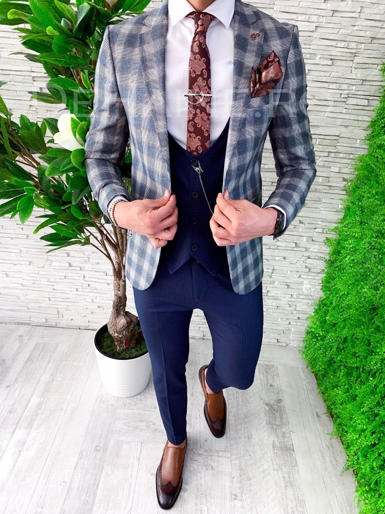 Sacou barbati in carouri slim fit ZR A4880