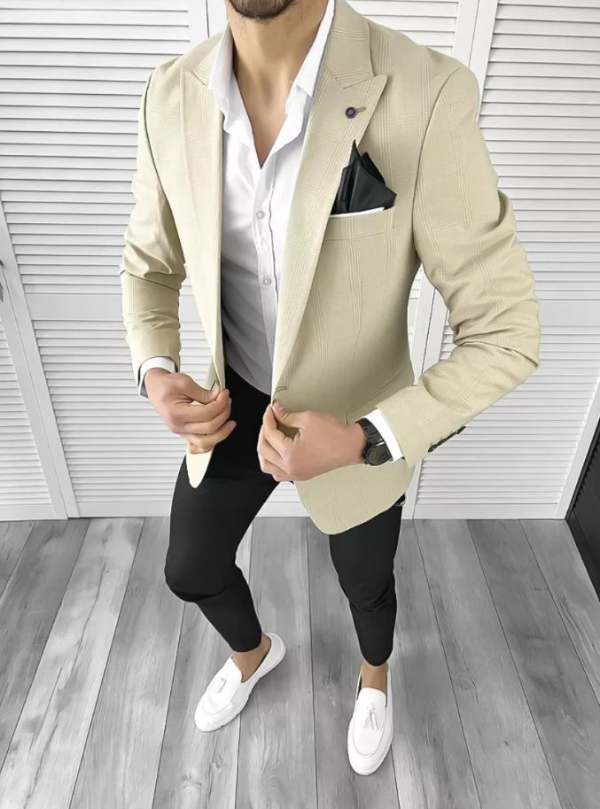 Sacou barbati slim fit bej 546 56-3