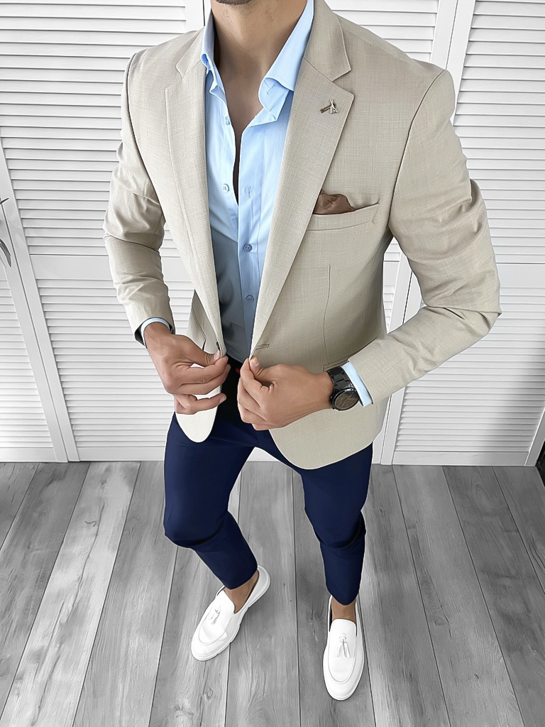 Sacou barbati slim fit bej 876 Y7-4
