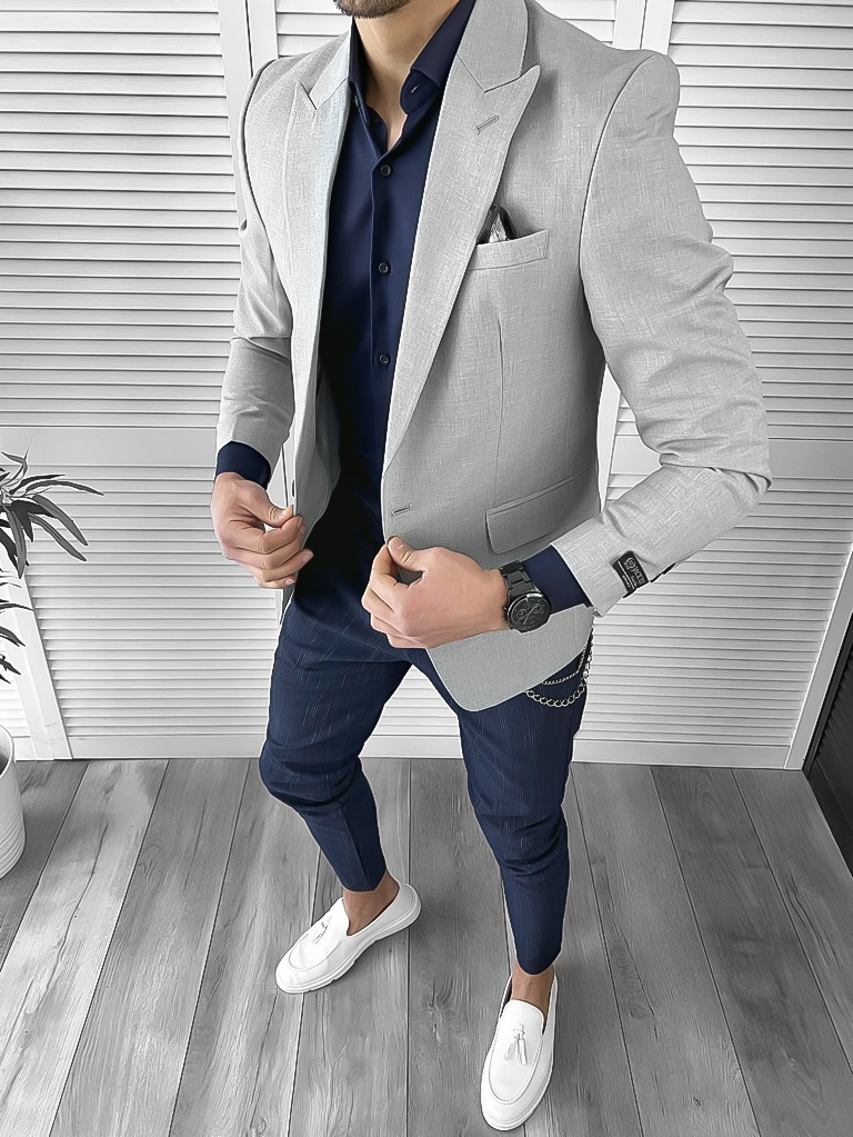 Sacou barbati slim fit gri - vernil 10121 2-4.3