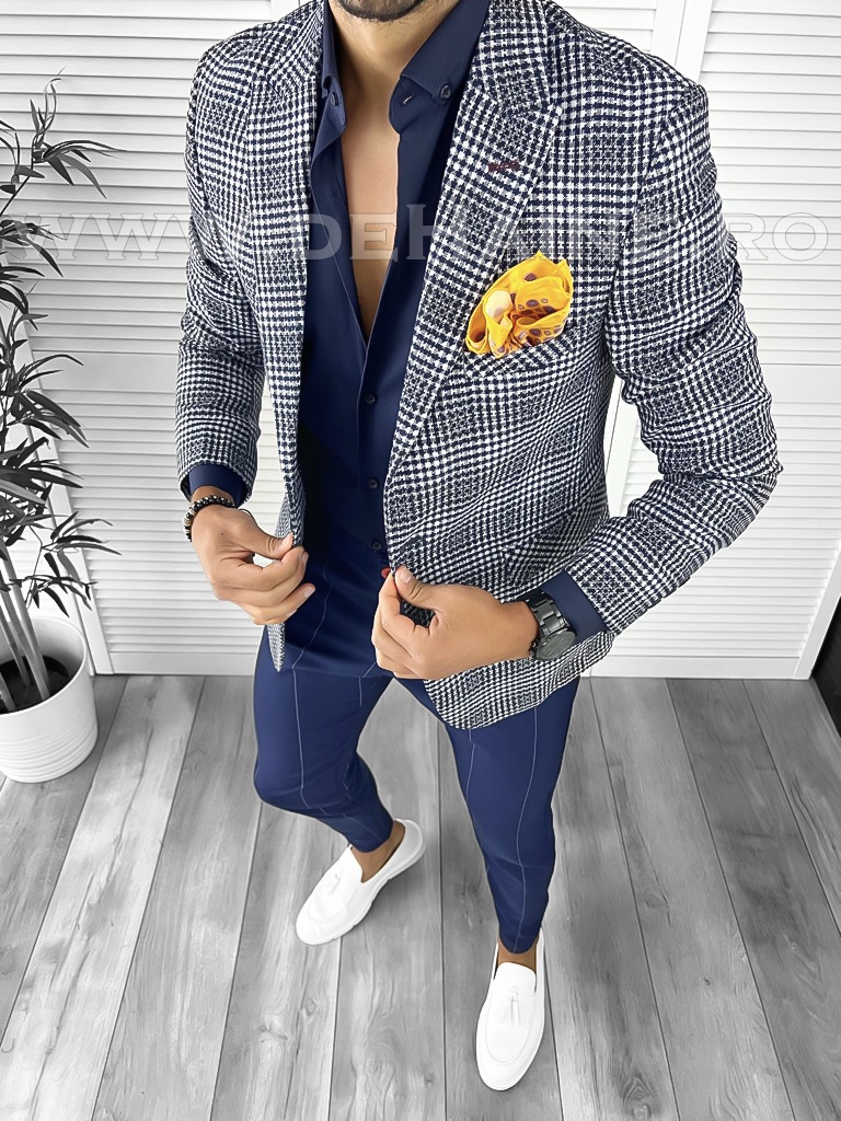Sacou barbati slim fit in carouri B8329 P20-5.3