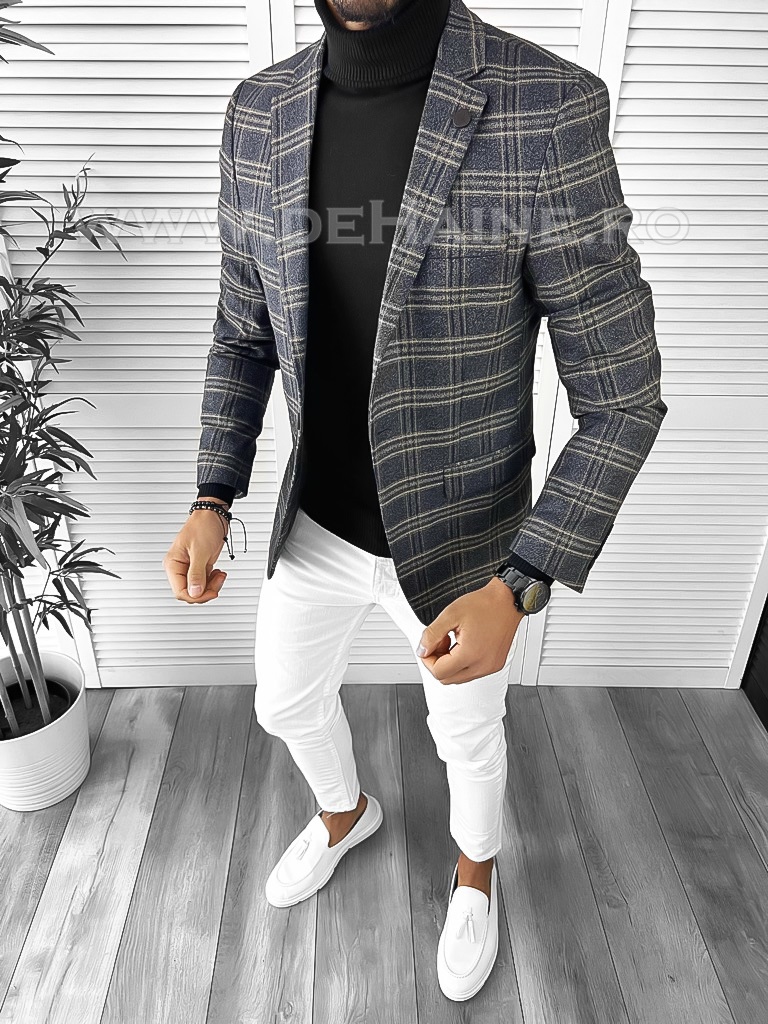 Sacou barbati slim fit in carouri B9746 O3-3.3