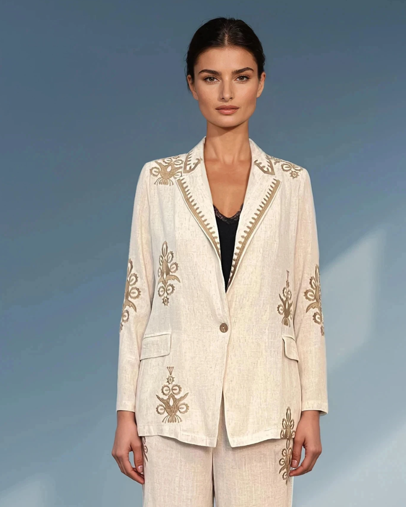 Sacou brodat din vâscoză și in beige - Unica S-L