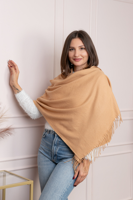 Sal dama camel cu franjuri Farrah