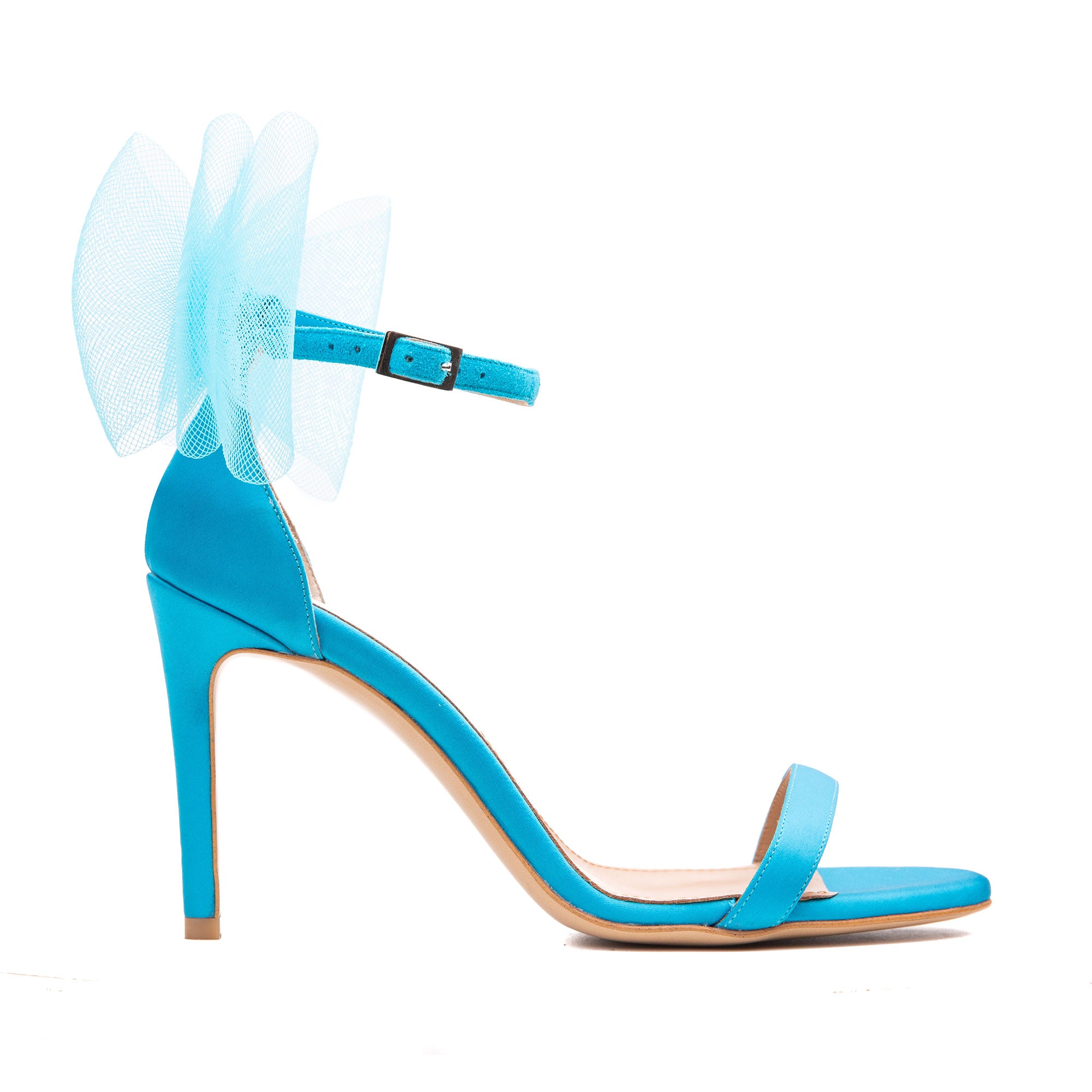 Sandale Agata cu Funde Tulle, Satin, Albastre - 36 / 9.5 cm