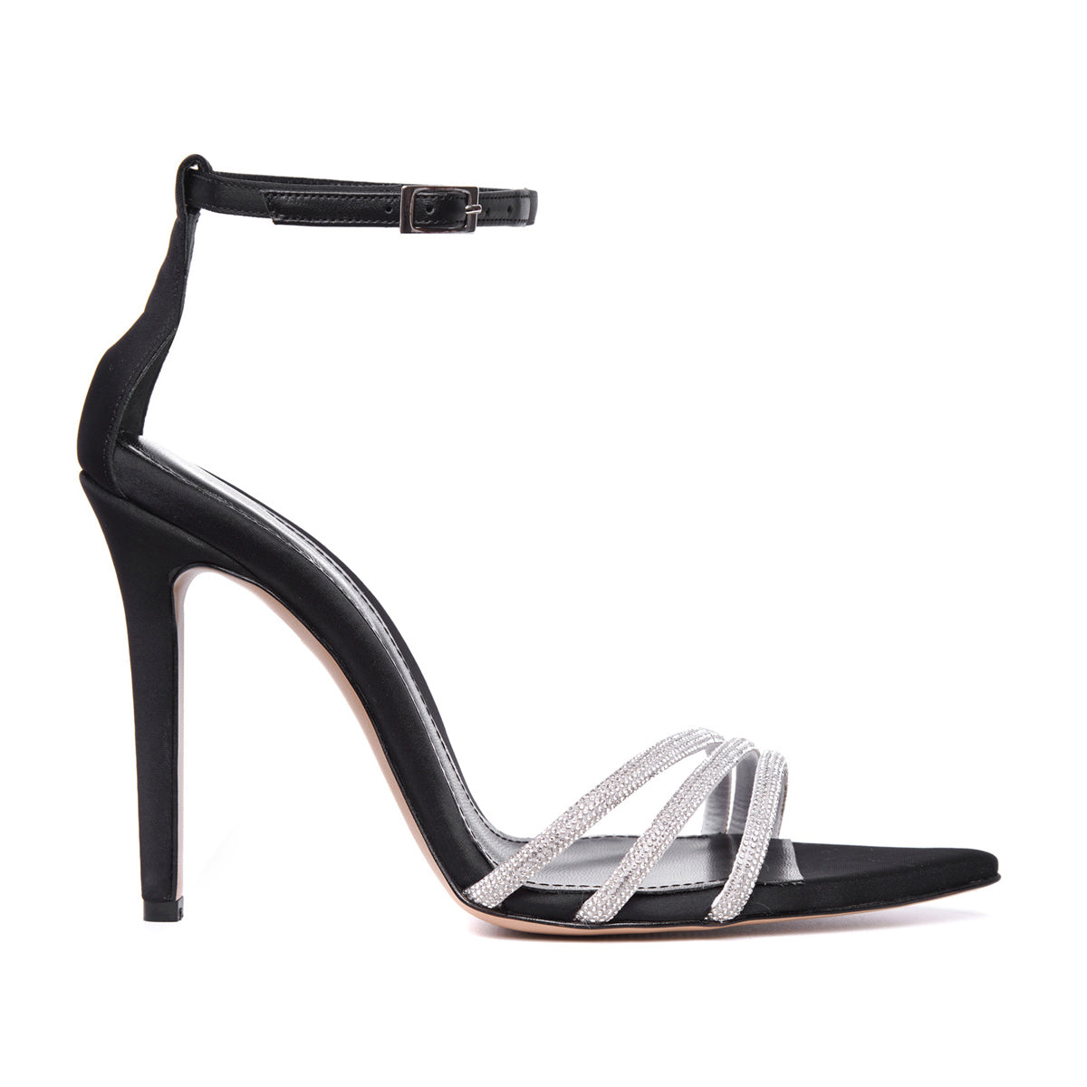 Sandale Aida Satin, Varf Ascutit, Negru/Alb - 41 / 9.5 cm