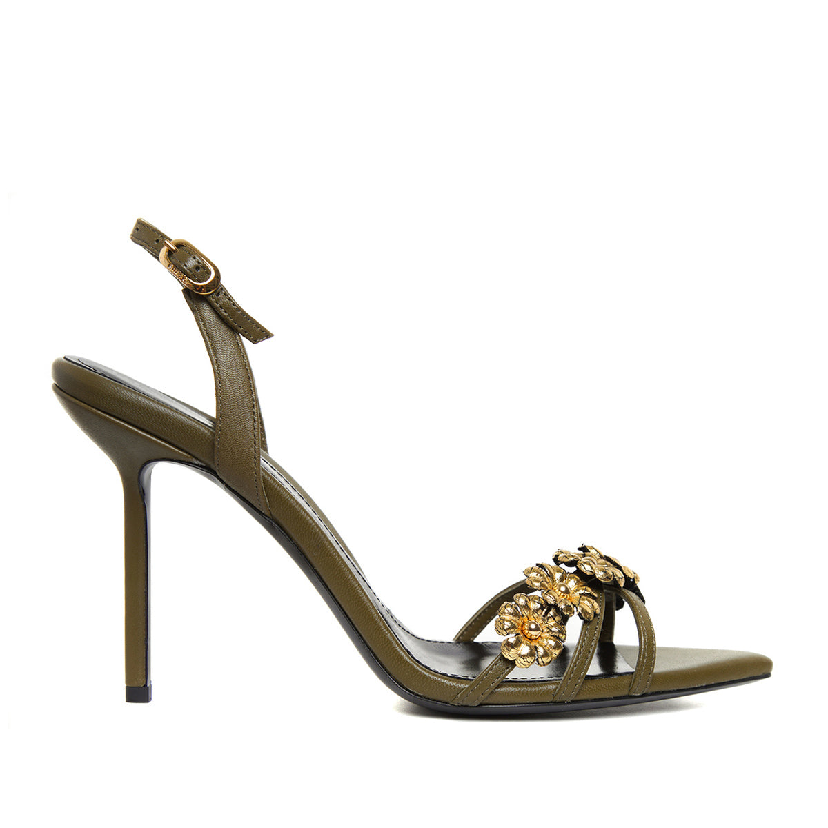 Sandale Amelie Piele Naturala, Kaki/Auriu - Premium Collection - 40 / 10 cm