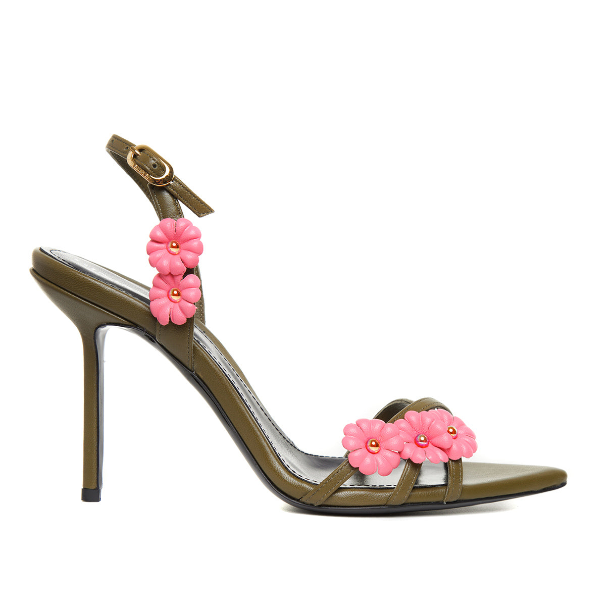 Sandale Amelie Piele Naturala, Kaki/Roz - Premium Collection - 38 / 10 cm