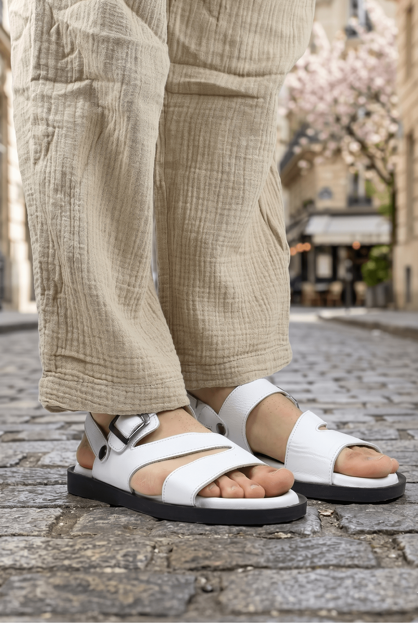 SANDALE BARBATI DIN PIELE NATURALA - QUAT WHITE