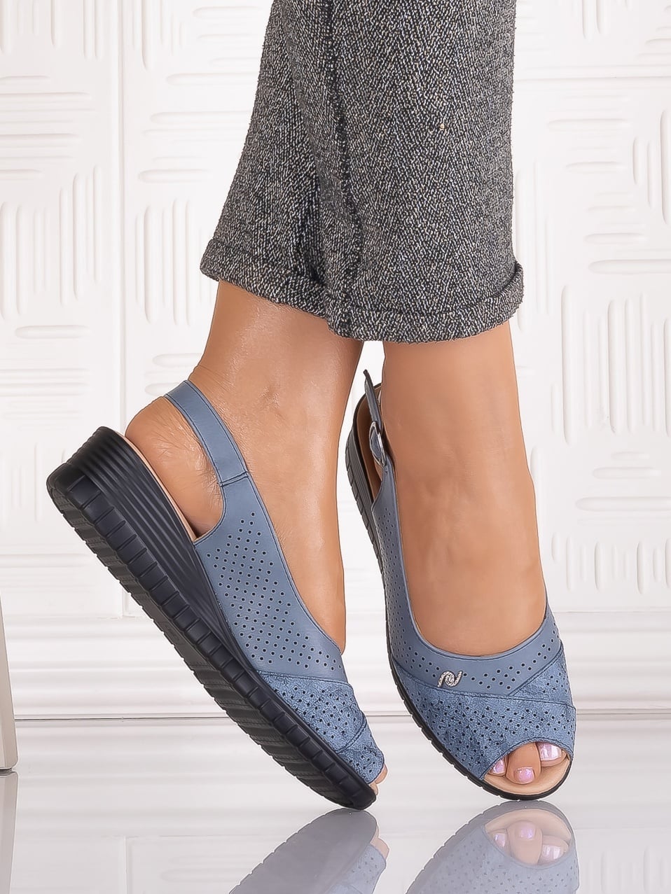 Sandale casual Albastre dama din Piele Ecologica Auura - poza 1