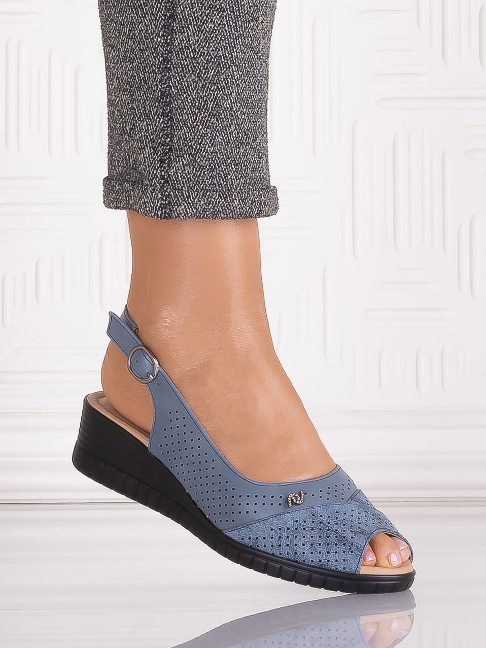 Sandale casual Albastre dama din Piele Ecologica Auura - poza 2