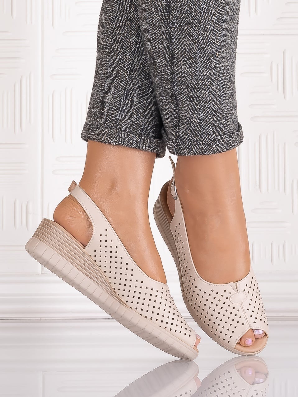 Sandale casual Bej dama din Piele Ecologica Seliorra - poza 1