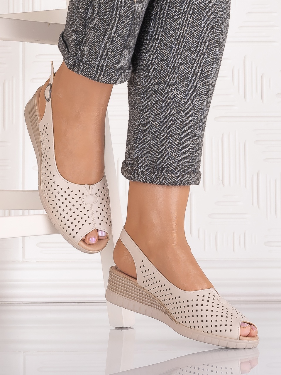Sandale casual Bej dama din Piele Ecologica Seliorra - poza 3