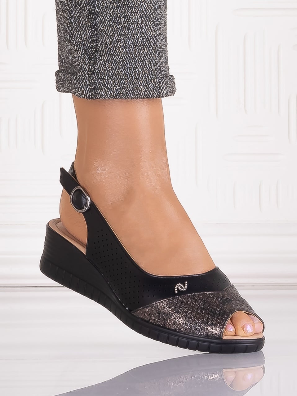 Sandale casual Negre dama din Piele Ecologica Auura - poza 3