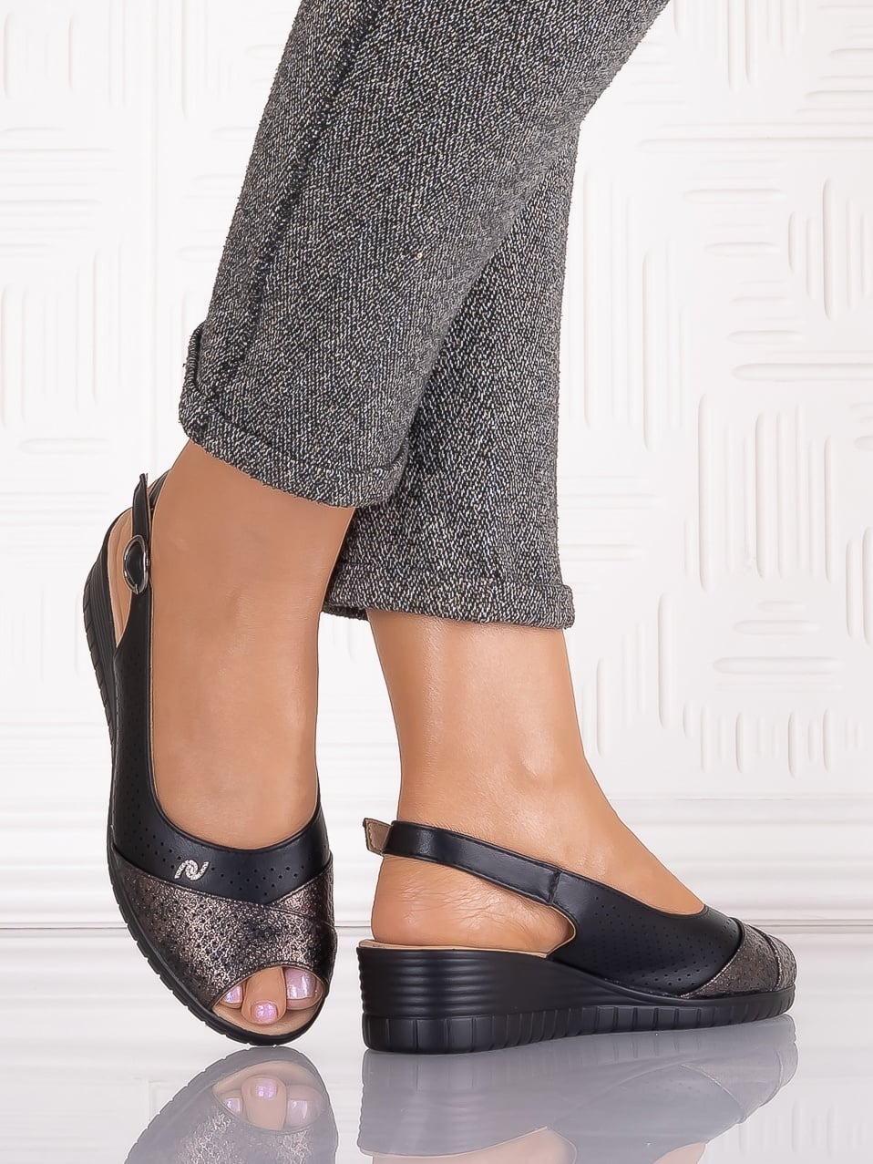 Sandale casual Negre dama din Piele Ecologica Auura - poza 4