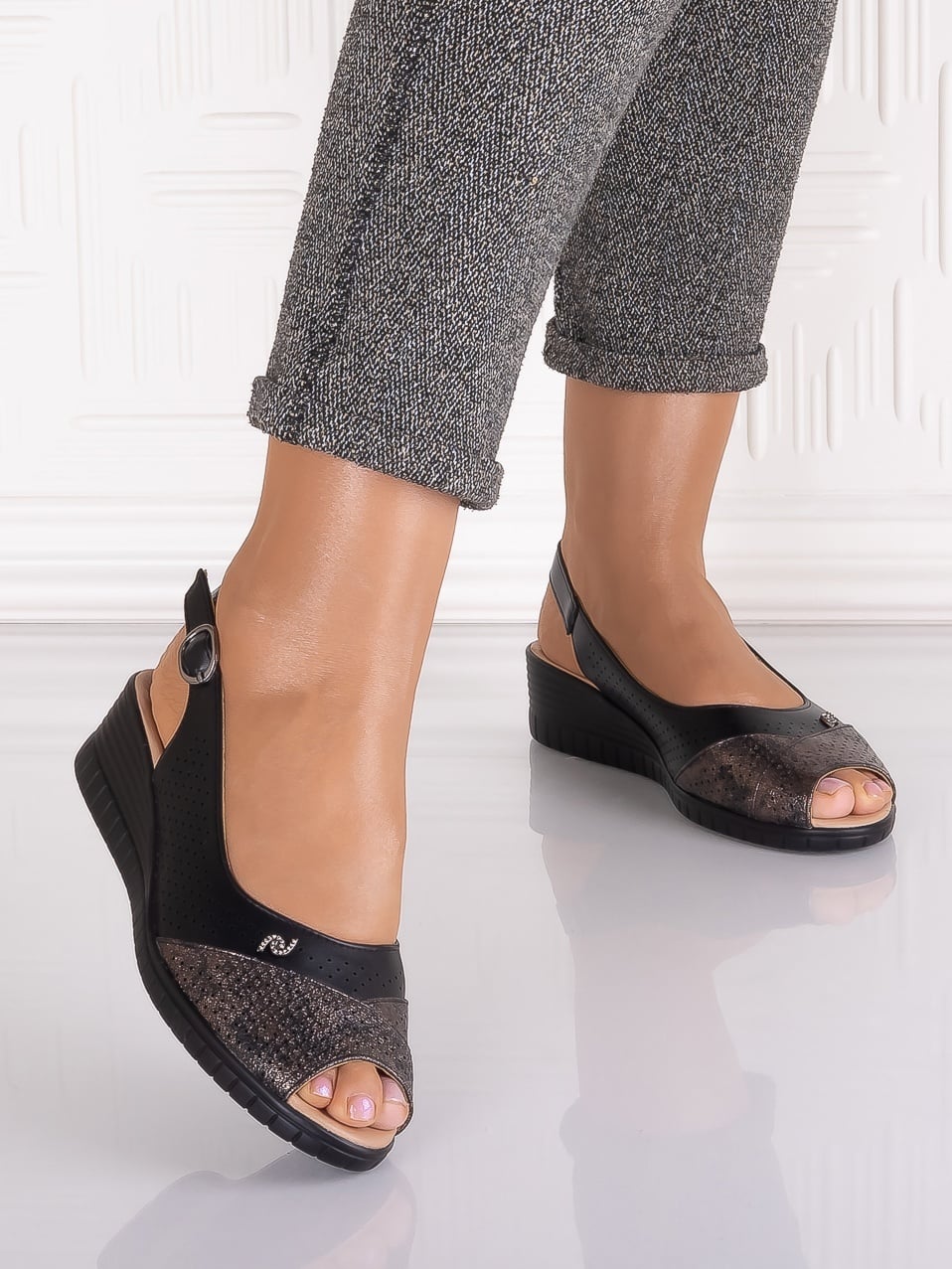 Sandale casual Negre dama din Piele Ecologica Auura - poza 5