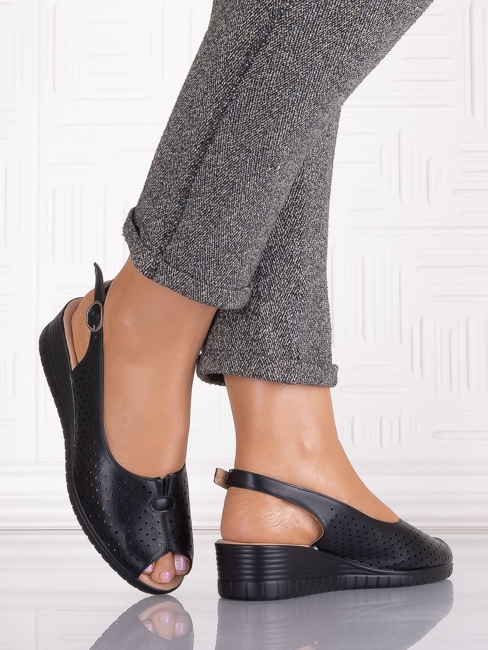 Sandale casual Negre dama din Piele Ecologica Seliorra - poza 3
