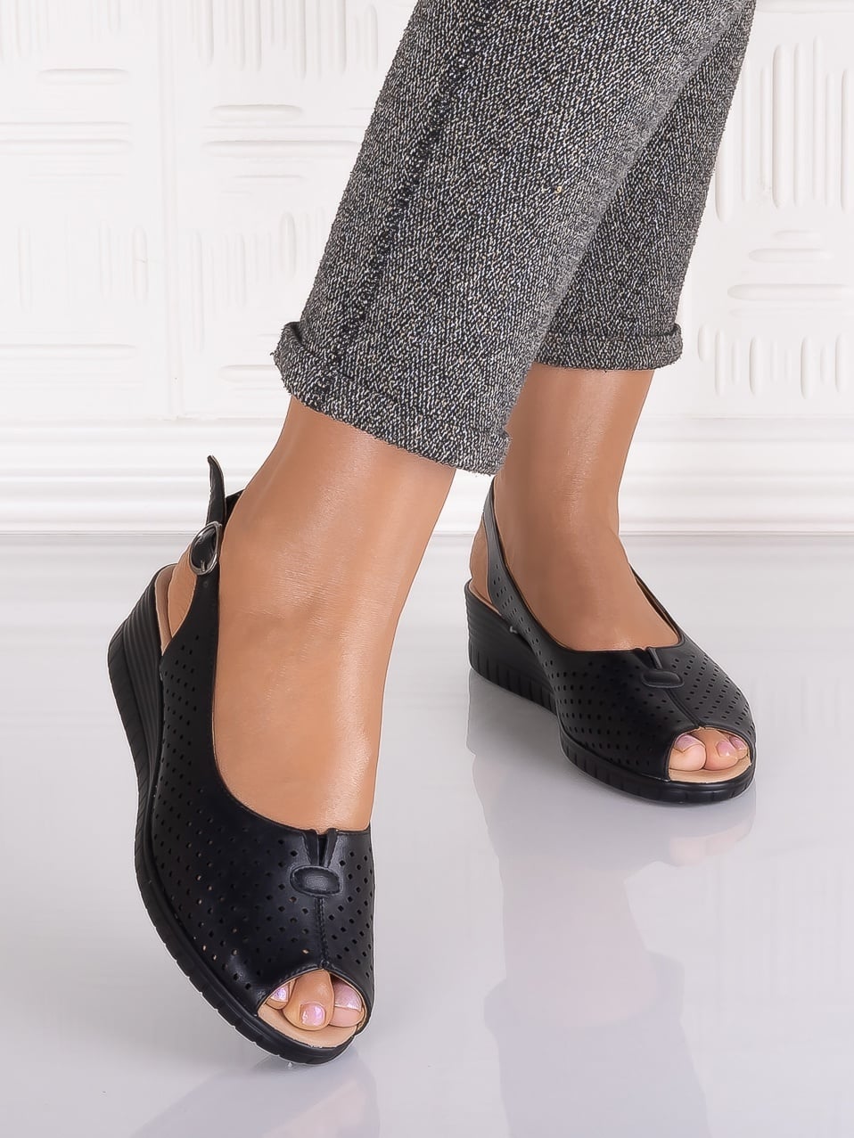 Sandale casual Negre dama din Piele Ecologica Seliorra - poza 5