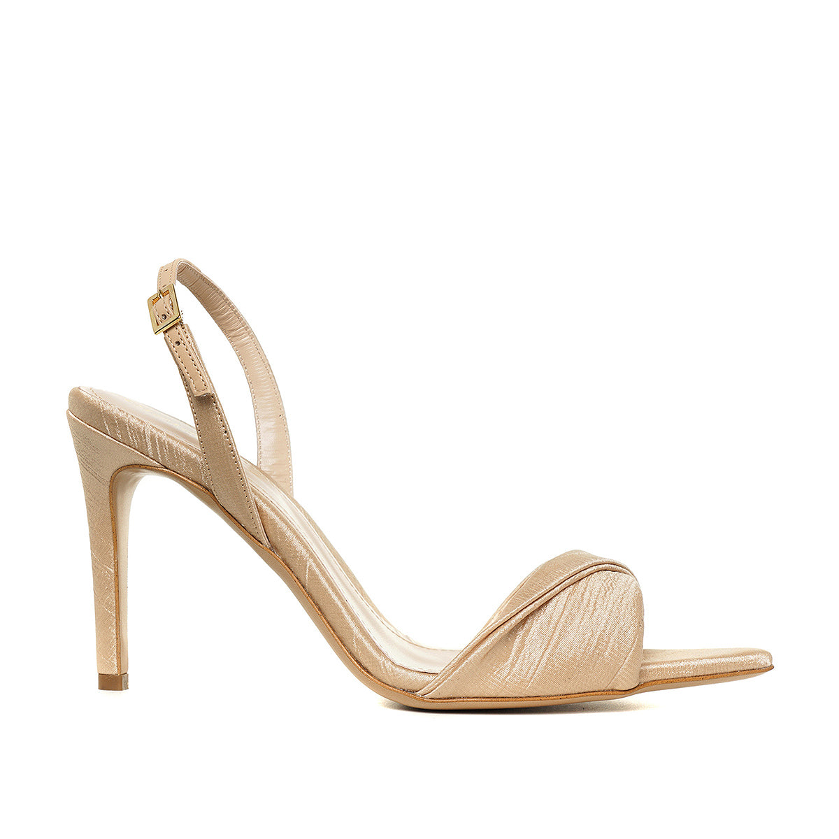 Sandale Cleo Satin Texturat, Varf Ascutit, Nude-Auriu - 34 / 8 cm