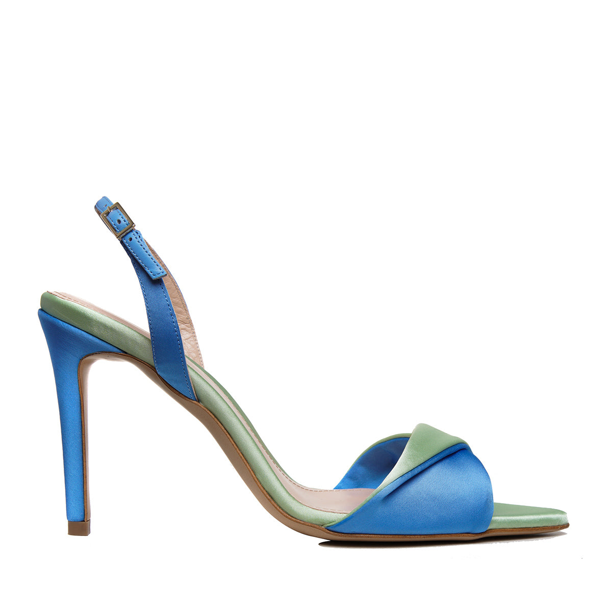 Sandale Cleo Satin, Varf Ascutit, Blue-Verde - 40 / 8 cm
