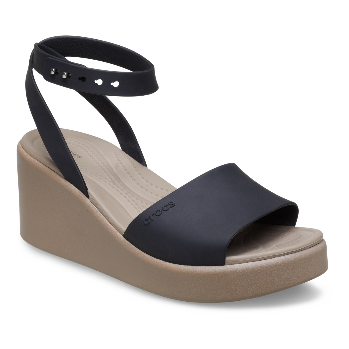 Sandale Crocs Brooklyn Ankle Strap Wedge Negru - Black/Mushroom - poza 2